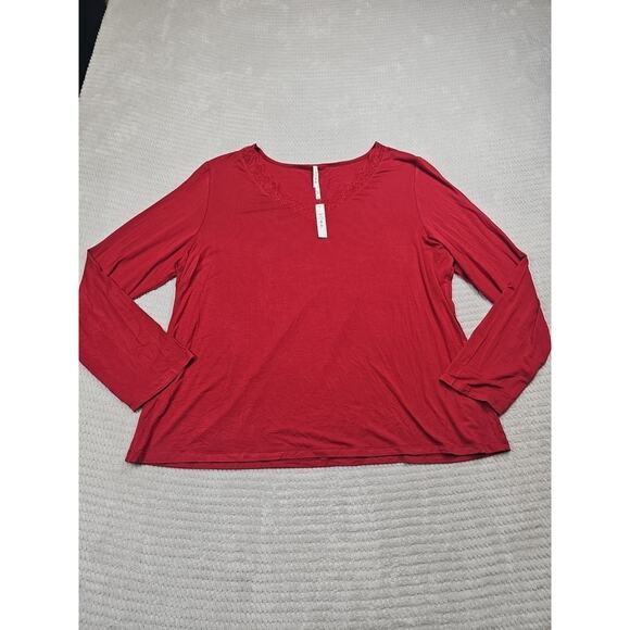 Soma Shirt Womens 2X Red Lace Trim Vneck Cool Nights - Picture 1 of 7